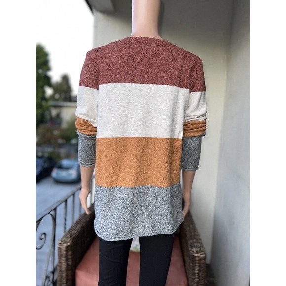 Pinque Women's Knit Sweater Long Sleeves Soft Warm Earth Tones Colorblock Size M - Picture 5 of 7